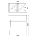 Rossco Butler Double Sink and White Oak Stand 425x800x850mm_Stiles_TechDrawing_Image