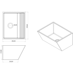 Rossco Concrete Grey Counter Top Laundry Trough 500x600x300mm_Stiles_TechDrawing_Image