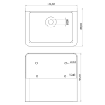 Rossco Tesoro Cleaner Sink Without Grill 390x490x520mm_Stiles_TechDrawing_Image