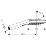 26520700 Hansgrohe Raindance Select E Matt White Hand Shower 120mm_Stiles_TechDrawing_Image