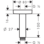 27393700 Hansgrohe Matt White Ceiling Connector S 100mm_Stiles_TechDrawing_Image