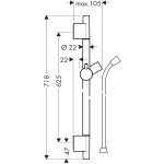 28632700 Hansgrohe Unica Matt White S Puro Shower Bar 650mm with Isiflex Shower Hose_Stiles_TechDrawing_Image