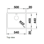 Blanco Andano 500-U Stainless Steel Undercounter Sink 540x190mm_Stiles_TechDrawing_Image