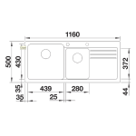 Blanco Naya 8 S Black Silgranit Inset Sink 500x1160x200mm_Stiles_TechDrawing_Image2